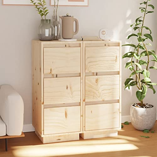 WIFESE Sideboards 2 STK. 32x34x75 cm Massivholz Kiefer Sideboard Wohnzimmer Sideboard Sonoma-Eiche Sideboard KüChe Sideboard Holz Industrial MöBel Sideboard Schlafzimmer Sideboard Schmal