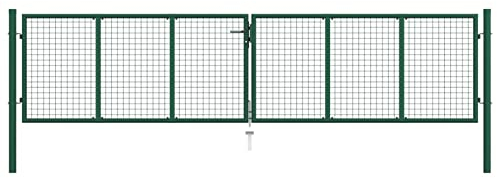 Festnight Gartentor Metall 400x100 cm Gartentür Einzeltor Zauntor Hoftor Tür Tor Zauntür Abschließbar Einfahrtstor Gartenpforte Pforte mit Pfosten Flügeltore Stahl