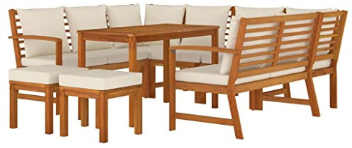 vidaXL Garten Essgruppe 9-TLG., Gartenmöbel Set mit Kissen, Gartengarnitur Sitzgruppe Modulares Design, Lounge Sofa Bank Tisch, Massivholz Akazie