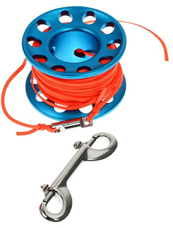 Garneck Tauchrolle Spool mit 30m Seil Tragbare Führungsleinenspule für Taucher Unterwasser Schnorcheln Robust mit Schnappclip Leicht zu Tragen Blau