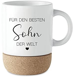 Manufaktur Liebevoll I Sohn Geschenk Tasse Kaffeetasse Keramiktasse mit Kork Boden & Deckel Spruch Tasse Sohn Geburtstag Jugendweihe Konfirmation Geschenk Weihnachten (Bester Sohn)