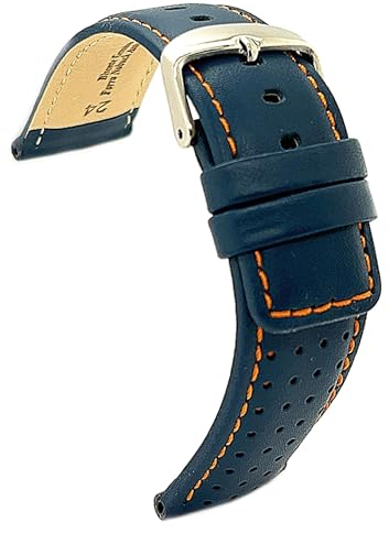 diloy Uhrenarmband Rindsleder perforiert Rallye Racing Stil Kontrastnaht – Sportlich für Uhr – Größen 18mm 20mm 22mm 24mm Schwarz, Braun, Rot, Marineblau 367 Navy Blau 22mm