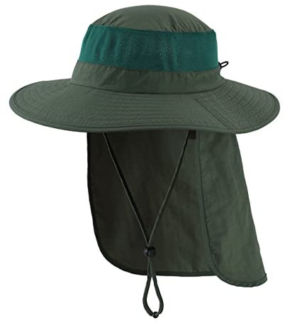 Magracy Unisex Outdoor-Sonnenhut mit breiter Krempe Mesh UPF50+ Safari-Hüte mit Nackenklappe Angelhüte, Waldgrün