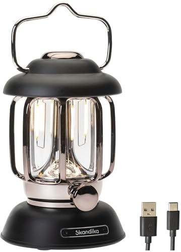 Skandika Forsol LED Campinglampe im Retro-Stil |Aufladbar, stufenlos dimmbar, 4400mAh Akku |Laterne für Camping, Garten, Dekoration, Wandern