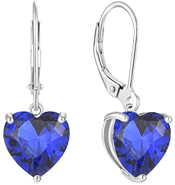 JO WISDOM Damen Hängende Ohrringe Herz Silber 925 mit 3A Zirkonia Kristall September Geburtsstein Saphirfarbe,Schmuck für Frauen