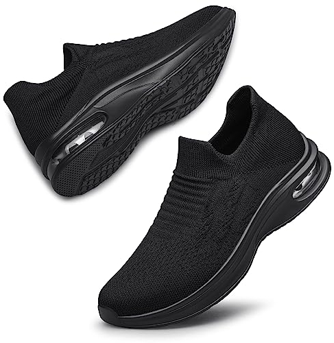 Womens Walking Shoes Non Slip Running Shoes Breathable Workout Shoes Slip On Trainers Size 9 All Black