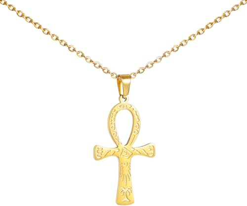 EUEAVAN Ägyptisches Ankh Kreuz Damen Halskette Anhänger Gebet Ägyptisches Koptisches Amulett Schlüssel des Lebens Kreuz Charm Halskette Klassischer Choker Schmuck Personalisierte Geschenke (gold 2)