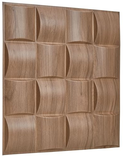 NOVECRAFTO Lattice Effect 3D Wall Panels - 12 Sheets Covering - 3 sqm | 32.29 sqf Interior Cladding Set | 3D Wall Tiles Square Grid Lattice Design in Matte Wood - Each Panel Size 19.6 x 19.6