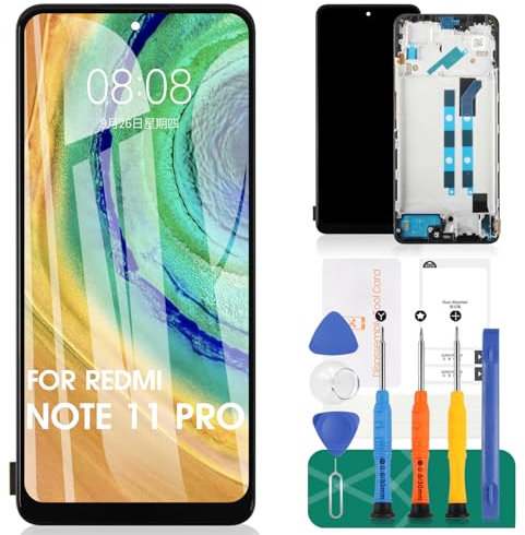 TFT pour Xiaomi Redmi Note 11 Pro 4G/5G LCD Écran de remplacement 2201116TG 21091116I Tactile Digitizer avec cadre (noir, pas de reconnaissance d'empreintes digitales)