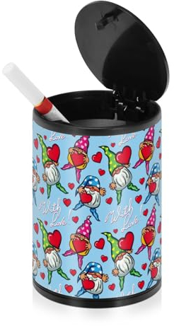 Dekorativer Aschenbecher mit Herzen, Zwerge mit Liebe, für Zigaretten mit Deckel, geruchsdicht, Edelstahl, tragbar, rauchfrei, Mini-Mülleimer, Aschenbecher