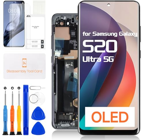 ARSSLY AMOLED Ersatzbildschirm für Samsung Galaxy S20 Ultra 5G für Samsung G988U G988A G988W 17,3 cm (6,8 Zoll) LCD-Display Digitizer Touchscreen Vollmontage mit Rahmen (schwarz)