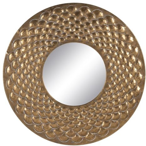 LOLAhome Espejo Sol Grabado de Metal Dorado y Cristal de Ø 100 cm