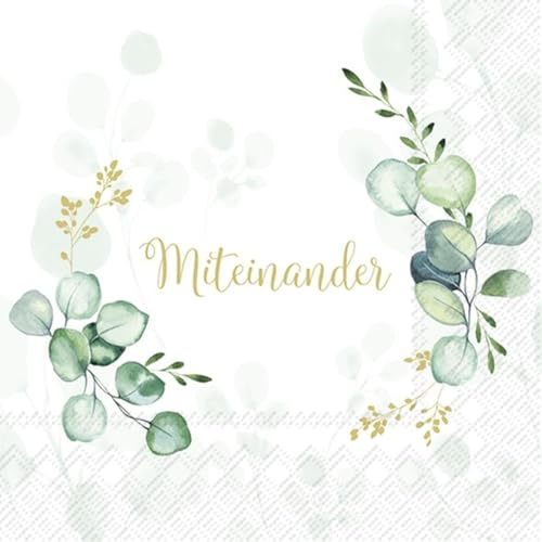 IHR Ideal Home Range - Papierservietten Motiv: Eucalyptus Wreath gold - Kranz Spruch miteinander 20 St. Lunch-Servietten 33 cm x 33 cm