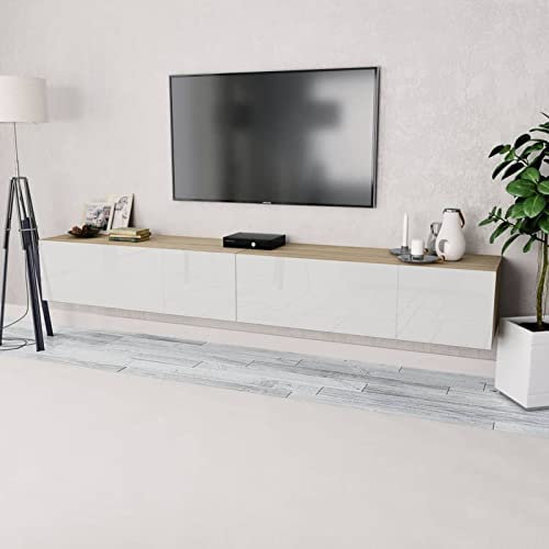Gecheer Mueble TV Flotante Mesa TV para Salón Suspendido Mueble TV Salón Mesa Televisión Mueble Comedor Televisor Bajo de Estilo de Moderno,Roble y Blanco 240 x 40 x 34 cm