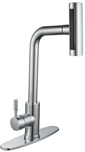 Küchenarmatur, ausziehbar, 4 Modi (Sweep/Stream/Wasserfall/Regen), Chrom, Küchenarmaturen, ausziehbarer Sprary High Arc Single Handle 360° schwenkbar, SUS304 Edelstahl, modern, 1-3 Loch mit