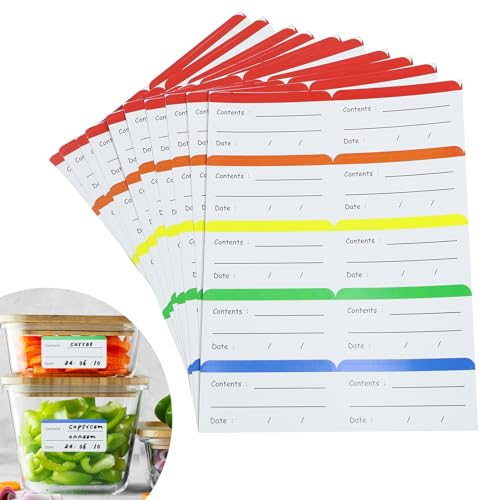Paquete de 100 Etiquetas Adhesivas Fáciles de Despegar, Etiqueta de Colores para Alimentos Congelados que de Botes de Cocina, No Dejan Residuos Pegajosos Después de su Uso (Multicolor)