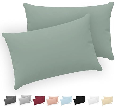 Twinzen® Kissenbezug 40x60 (2er-Set) - 100% Jersey Baumwolle 150 GSM Kissenbezüge - Grün - Für Kissenbezüge 40x60 cm - Kissenhülle - Kissenbezug mit Reißverschluss - Oeko-Tex Zertifiziert