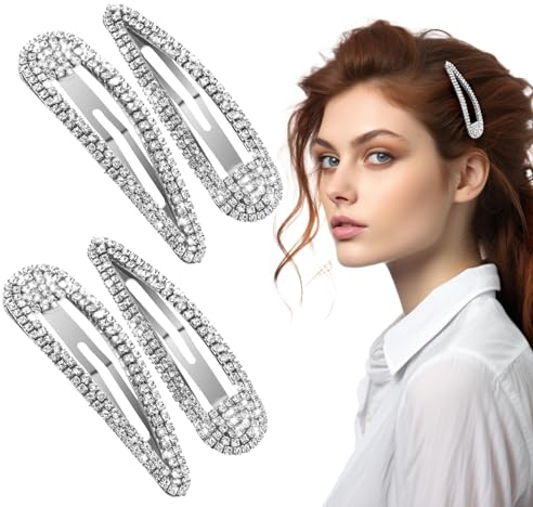 4 Stück Glitzer Haarspangen Strass Haarspange Damen Haarklammer Silber Strass Haarspange Kristall Haarnadeln Juwelenbesetzte Haarnadeln Braut Haarnadeln Ausgefallene Haarnadeln Für Damen Frauen