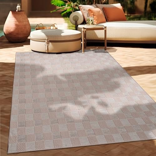 Paco Home Outdoor Teppich Flachgewebe Modern Boho-Style wetterfest & UV-beständig Ideal für Terrasse Balkon Wohnzimmer & Küche, Grösse:300x400 cm, Farbe:Beige 8