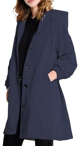 MGizo DtiSpectrum Trench-Coat pour Femme - Veste Coupe-Vent à Capuche à Boutonnage Simple, Manteau Imperméable D'extérieur, Imperméable à Coque Souple pour la Randonnée et les Déplacements