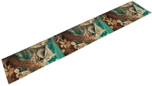 Tischläufer mit Eulen-Motiv, saisonale Leinentischdecke, modern, elegant, für Küche, Esstisch, Dekoration für drinnen und draußen, Party-Dekoration, 34 x 183 cm