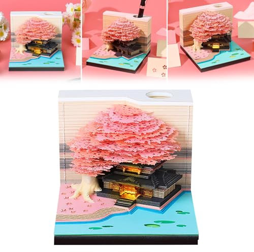 Notizblock 2025, 2025 3D Kalender Tischkalender Schloss Notizblock Mit Lichtkunst 3D Schlossmodell Haftnotizen Aus Papier Mit Schaukasten 3D DIY Kunst Schnitzerei Schlossdekoration