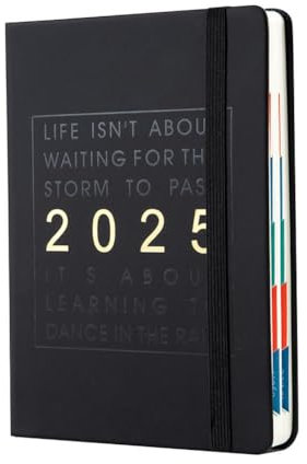 2025 Agenda-Buch in englischer Sprache, A5, mit Riemen, Tagesplaner, Zeitmanagement, Stundenplaner, Effizienz, Tageshandbuch