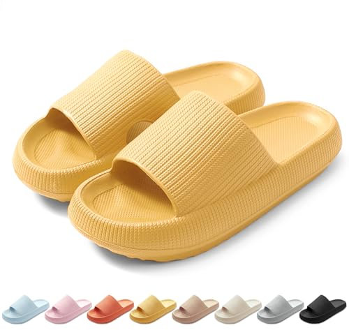HEOAARG Chaussons pour Homme Femme Antidérapants Pantoufles de Douche Nuage Sliders à Séchage Rapide Soft Slippers Légèreté Tongs Sandales pour Intérieur Extérieur，Jaune,42-43 EU