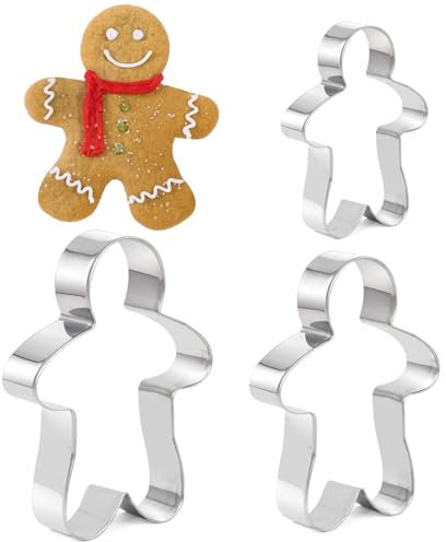 Ausstechform Lebkuchenmann, 3 Stück, Keksausstecher, Edelstahl, 12,5 cm, 10 cm und 8 cm, 3 Stück, verschiedene Größen