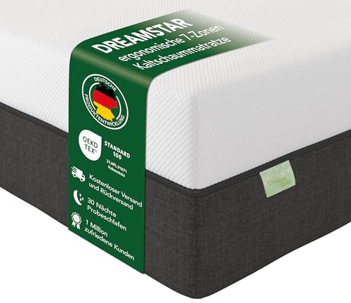 DREAMSTAR Sky Flex Duo H2/H3 Kaltschaummatratze mit Gelauflage | 18 cm Höhe | Ergonomische 7-Zonen Matratze | Öko-TEX® | Hypoallergen & Antibakteriell I 90 x 200 cm