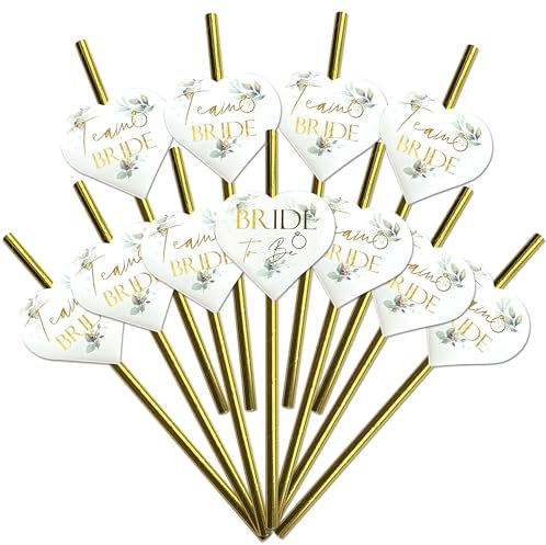 Team Bride Drinking Straws (25pcs) Botanical Gold Drinks Utensils for Bachelorette Party Games Pre Wedding Celebration Accessories Hen Party Props