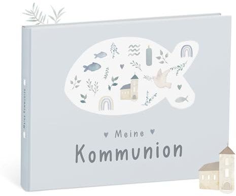 mintkind Erinnerungsalbum Meine Kommunion Blau – Geschenk zur Kommunion für Jungen – stilvolles Album für Fotos und Erinnerungen – Kommunion Geschenk von Paten, Familie oder Freunden