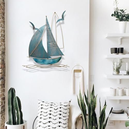 Metall Wanddeko Schiff Segelboot Wandbild Metallbilder Hänger Wohnzimmer Wanddekoration Maritime Deko Modern Eiserne Kunst Deko Wandbehang Für Wohnzimmer, Zuhause C