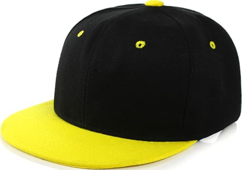 YeeHeen Cappello snapback cappello piatto visiera cappelli regolabile Hip Hop Baseball Cap per donne uomini, Nero e giallo., taglia unica