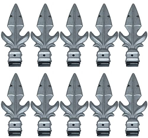 HUNTFF Metal Fence Post Top Cap 10 Pcs Fence Finials Trident Spear Shaped, 30X30mm Galvanized Finial with Square Base for Iron Picket Fence Yard Garden Lawn Decor