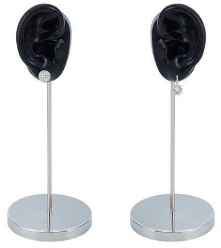 OLYCRAFT 2Pcs Black Ear Shaped Earring Display Stand with Iron Base Silicone Ear Displays Model Earring Show Rack Piercing Practice Models Jewelry Organizer for Photography Jewelry Props Show