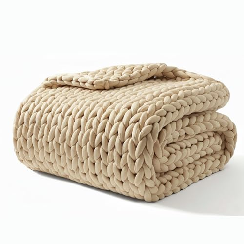 Siesta Gewichtsdecke (Weighted Blanket) – Premium Grobstrick Beige (7kg) – Atmungsaktive Therapiedecke gegen Stress & Schlafstörungen – 100% rPET Nachhaltig, Oeko-TEX & Waschbar