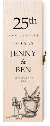 ukgiftstoreonline Personalised Wooden Wine or Champagne Box Gift For 25th Anniversary