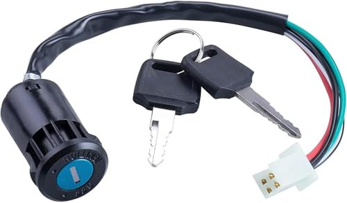 4 Fils Interrupteur À Clé De Contact et 2 Clés, DC 12V 1.5A Max D'allumage Commutateur de Touche Remplacement Compatible avec Chinois Fait 50cc-250cc Taotao Sunl Moto ATV Dirt Pocket Bike Scooter