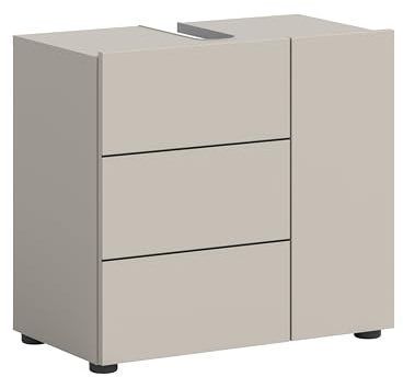 xonox.home – Waschbeckenunterschrank Vira 60x56x34 cm in Kaschmir Nachbildung und Akzenten in Schwarz – Praktischer Badezimmerschrank für Standard-Waschbecken – Hochwertig, zeitlos & funktional