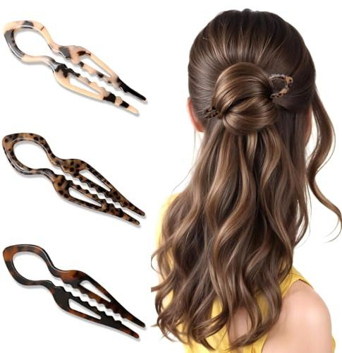 Aribliseza Französische Haarnadeln, 3Stück, Hairpin, Bobby Pins, Haarnadeln Groß, Eleganter Haarschmuck für Damen, Geeignet für Dickes oder Dünnes Haar, Farben: Hellrot, Schwarz, Khaki
