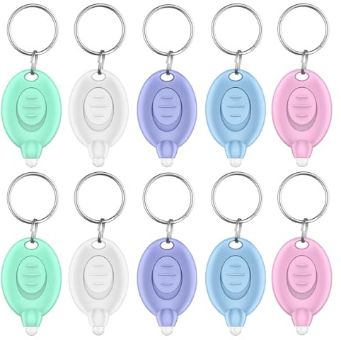 Pawfly Porte-clés LED 10 pièces, 12 lumens, mini lampe torche portable ultra-compacte, 5 coques colorées, pour extérieur, travail, camping et randonnée