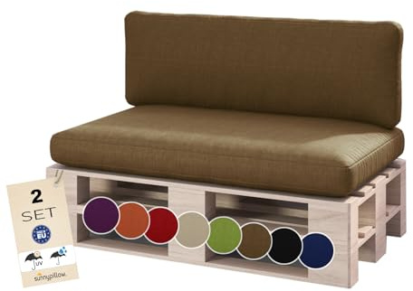 sunnypillow Palettenkissen Outdoor, wasserdicht, UV-lichtecht - 2er Set - Palettenauflage für Palettensofa für Haus, Garten - Palettenpolster für Palettenmöbel - Rückenkissen & Sitzkissen Braun