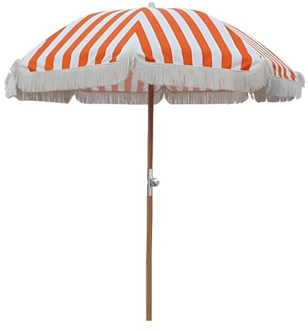 XQJLBZA Parasol de Jardin Rayé Orange Ø 220 cm avec Franges, Protection UPF50+, Parasol de Plage Extérieur Inclinable, pour Balcon, Terrasse