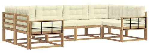 vidaXL Outdoor-Sofagarnitur mit Kissen 6 pcs Weiß und Creme, Akazienholz Lounge Set für draußen, modernes Gartenmöbel, wetterfest und stylisch für deinen Garten