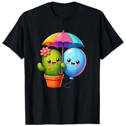 Simpatico Cactus Kawaii e Palloncino sotto l'ombrello Maglietta