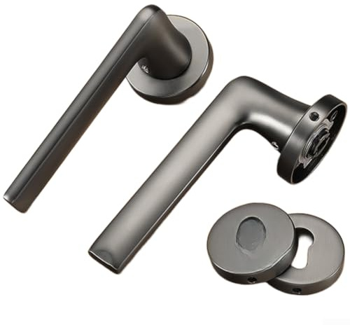 Silent Magnetic Bedroom Door Lock Modern Minimalist Grey Zinc Alloy Handle For Interior Bathroom Doors Black Nickel Finish Long Lasting Wear Resistant Smooth Quiet Closure Left Or Right Handed Fit(A)