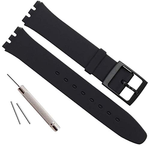 ManGo Ultradünne Swatch Ersatz 16 mm Uhrenarmband Wasserfest Silikon Gummi Watch Band Schwarz