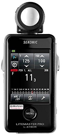 Sekonic L-478DR-EL LiteMaster Pro for Elinchrom. L-478DR-EL. Strap and case included. Touch screen light meter for ambient and flash light readings. For photographers and filmmakers.
