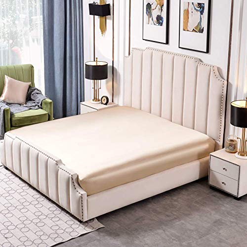 THXSILK 25 Momme Spannbettlaken Seide Bettlaken, 100% Maulbeerseide Bettwäsche Spannbetttuch, Seiden Bettlaken für Standardmatratze, 180x200+30cm, Champagner